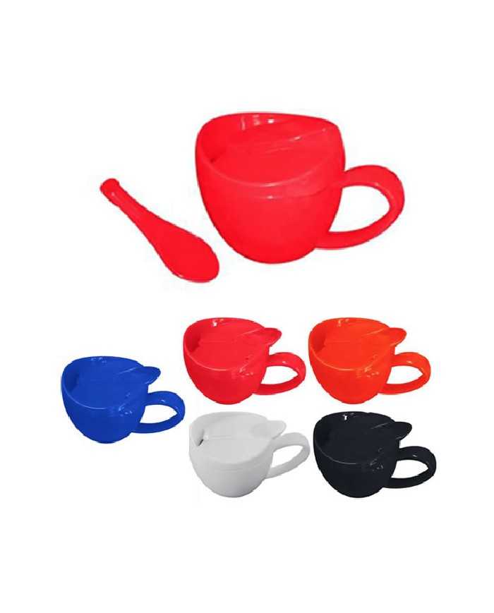 Taza Plastico con Tapa y Cuchara
