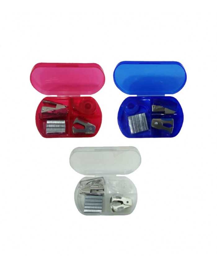 Set de escritorio plastico transparente con engrampador