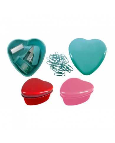 Set de escritorio corazon con tapa, emgrampador,grapas